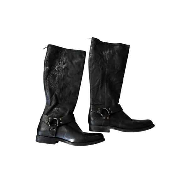 Frye Shoes - FRYE Zip Back Moto‎ Boot Black Leather Women's Boots 7.5